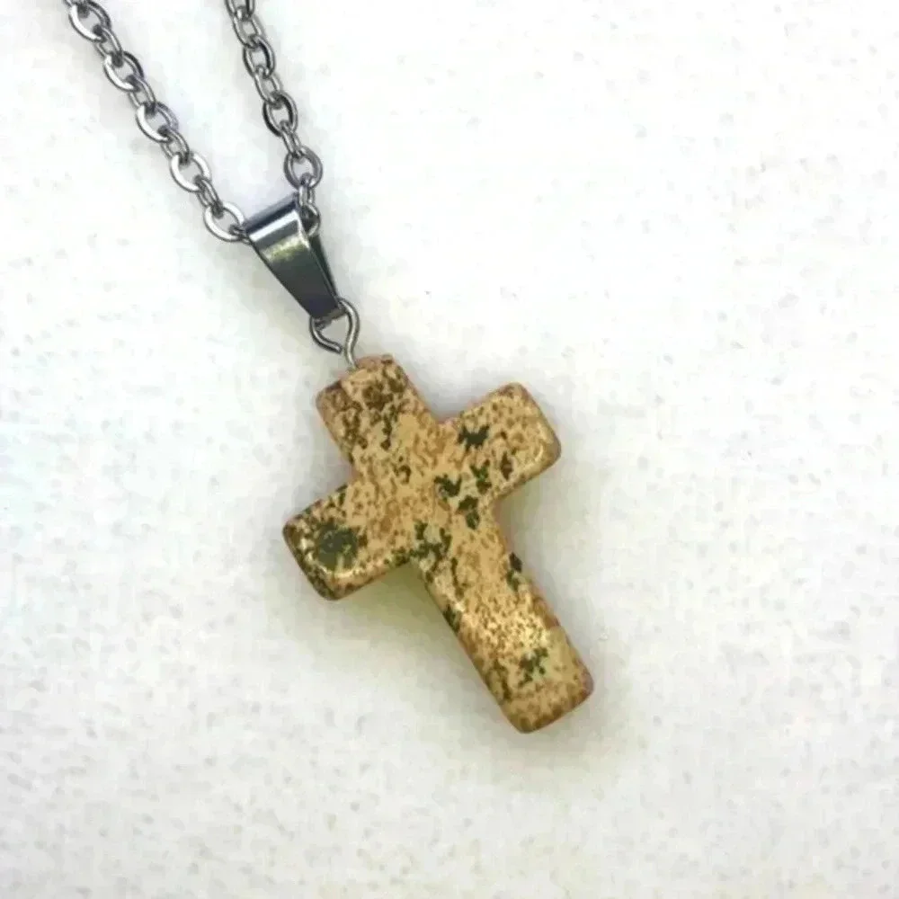 Feldspar Granite Cross Stainless Steel Necklace NWT